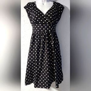 Vintage 1980s Jody Black & White Polkadot Cap Sleeve Dress - Women's 9/10